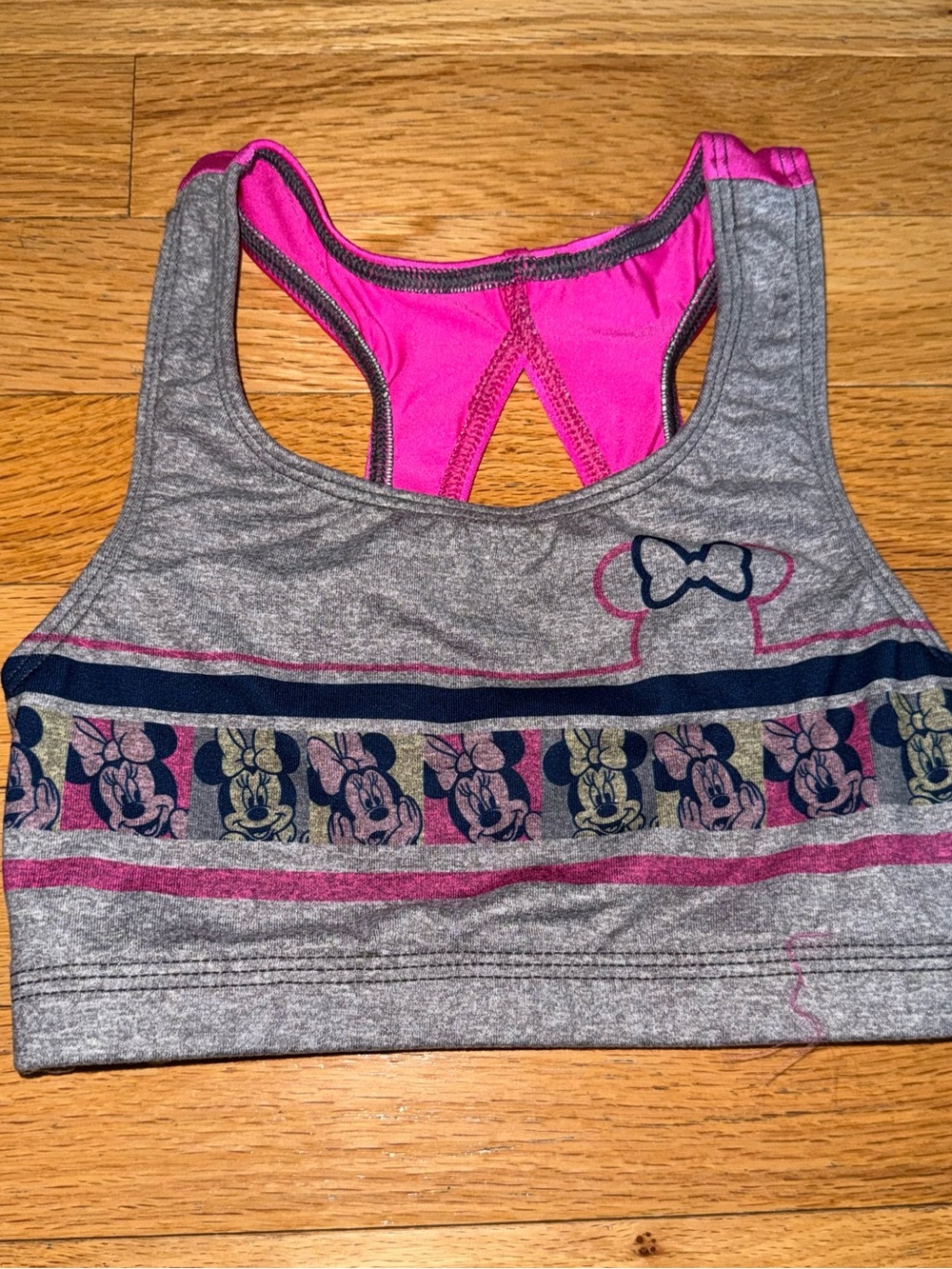 GK Elite Disney Girls Gray & Pink Minnie Mouse Racerback Sports Bra